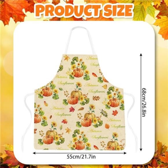 Whaline‎ 2 Pack Fall Apron Maple Leaves Pumpkins Sunflowers Linen Chef Cooking - Picture 2 of 8